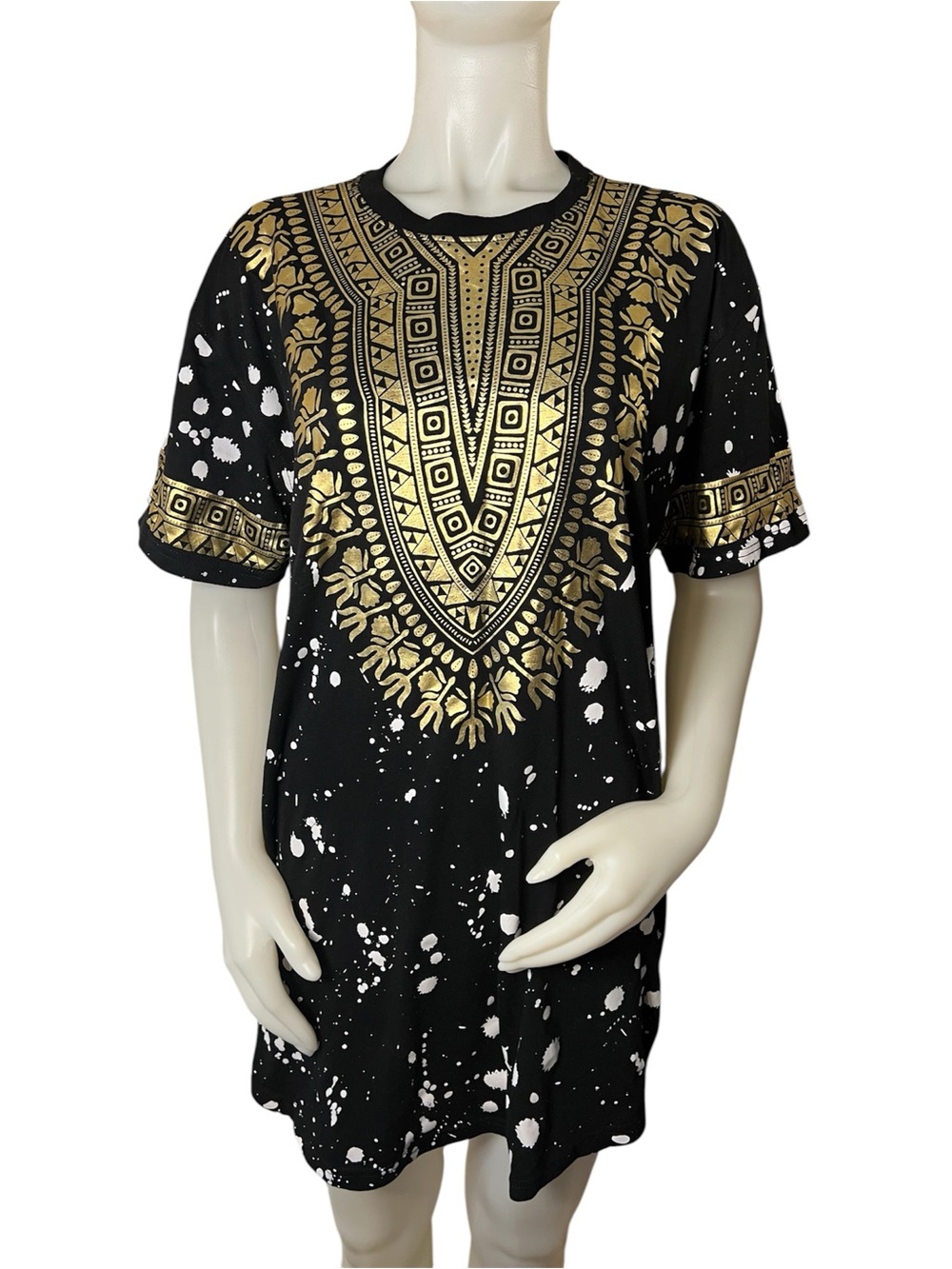 Black & Gold Foil African Dashiki Print Shirt